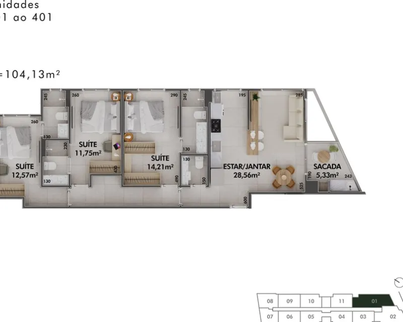 Apartamento sobre Planos con 3 Suites | 104 m² | Cacupé, Florianópolis — Cacupé